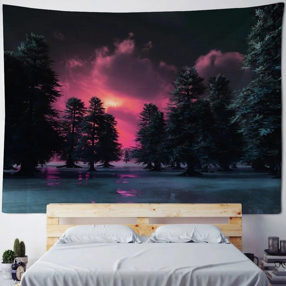 Background poster starry sky oil painting tapestry forest night fabric mural bohemian hippie home decoration wall hanging cloth