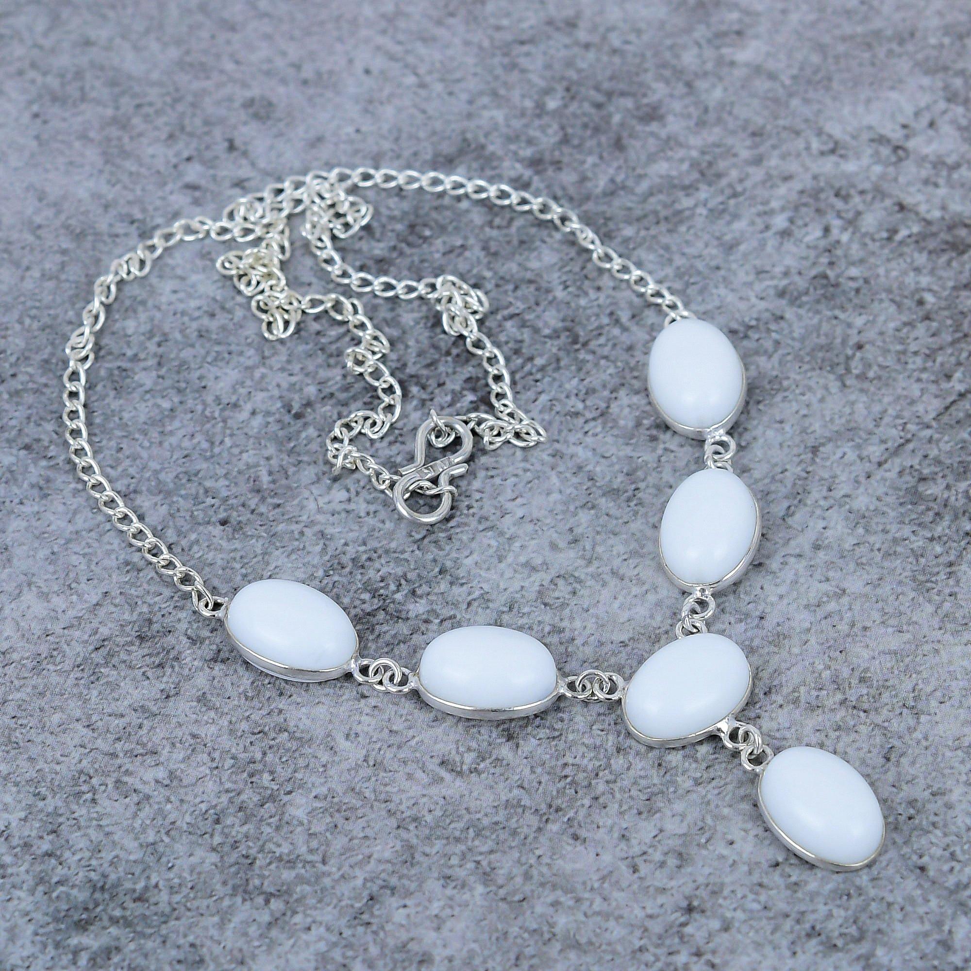 

White Coral Gemstone Handmade 925 Sterling Silver Jewelry Necklace 18 M-406