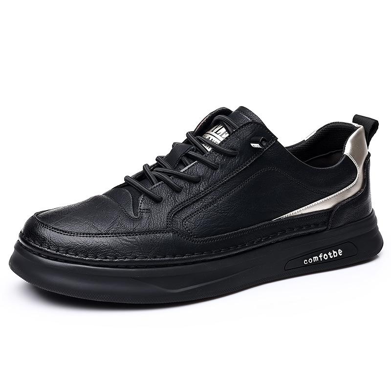 New Men's Casual Leather Shoes Versatile Sports Trendy Shoes Men's Platform White Shoes High-end Leather Board Shoes