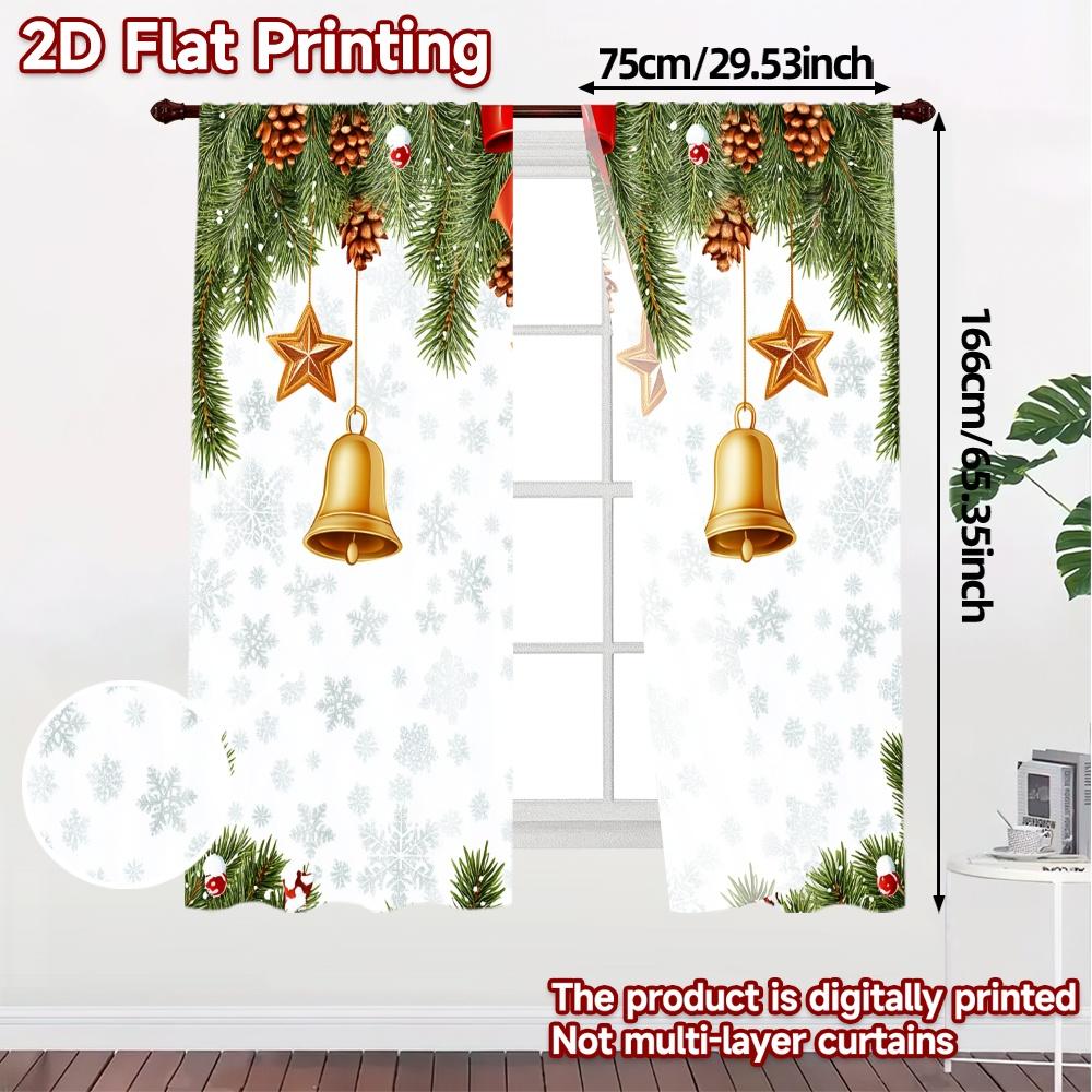 2 Stück, Vorhänge Weihnachtsglocken Sterne Schneeflocken Bordüre (2) Beliebte Muster Vorhänge Halbtransparente Vorhänge Festlich für die Küche