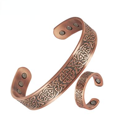 Magnetic Pure Copper Jewelry-Set Viking Adjustable Bracelets Ring Resizable Health Energy Vintage Jewelry Set Women Men