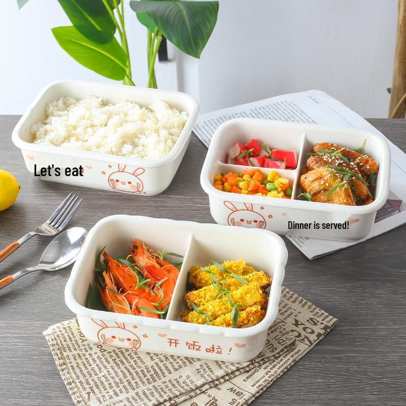 Microwaveable Ceramic Bento Box with Two or Three Compartments, Perfect for Students and Office Workers.