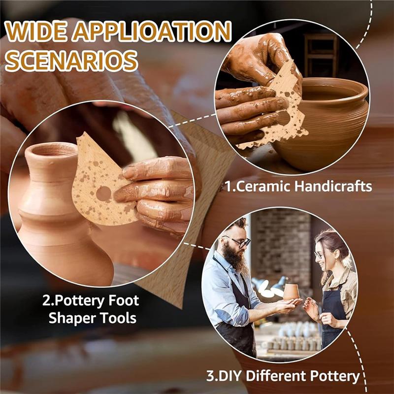 8Pcs Pottery Trimming Tools Pottery Ribs Pottery Clay Foot Shaper Tools Beech Wood Pottery Profile Ribs Pottery Supplies