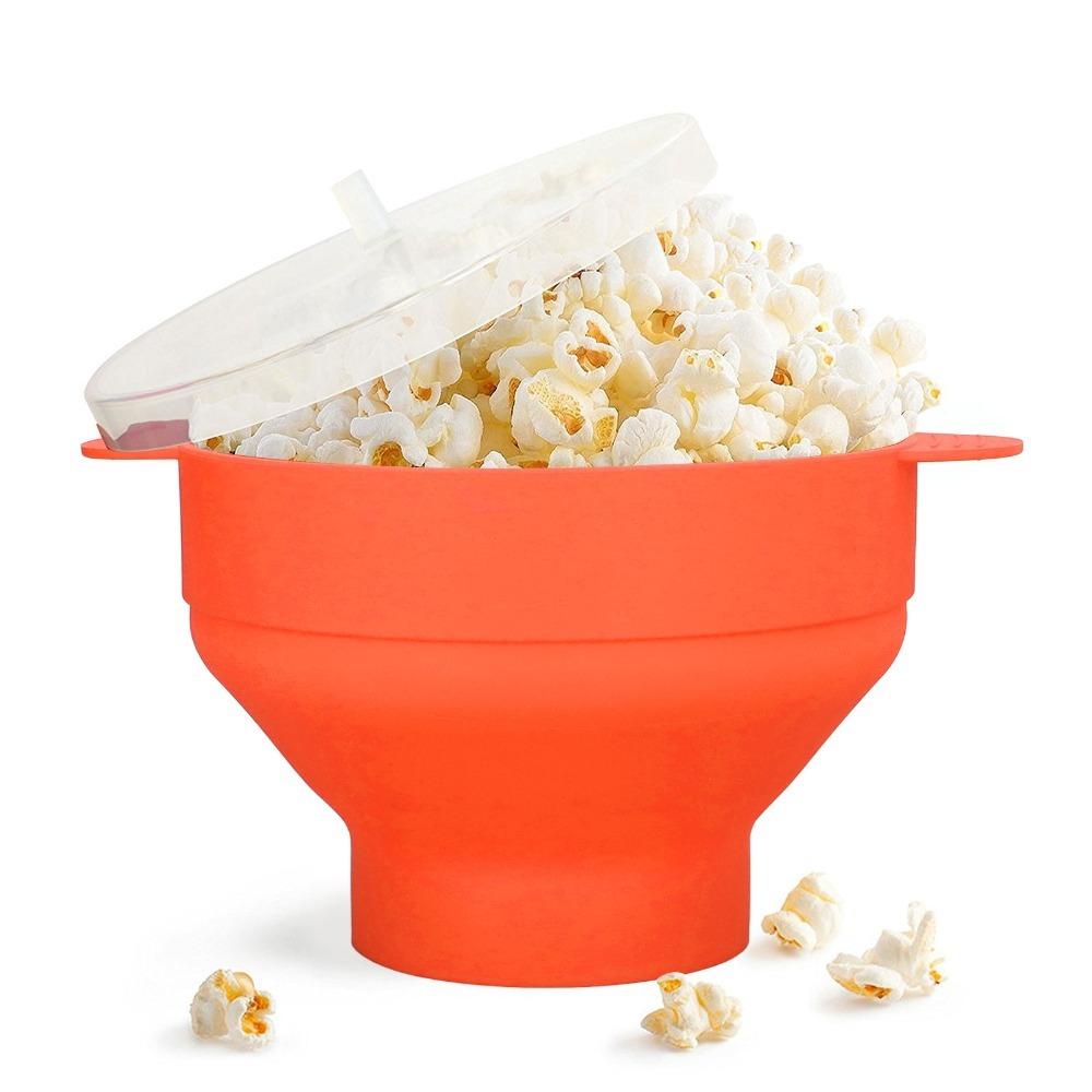 Silicone Popcorn Bucket Collapsible Fold Popcorn Holder Durable Snack Tub Movie Night оранжевый