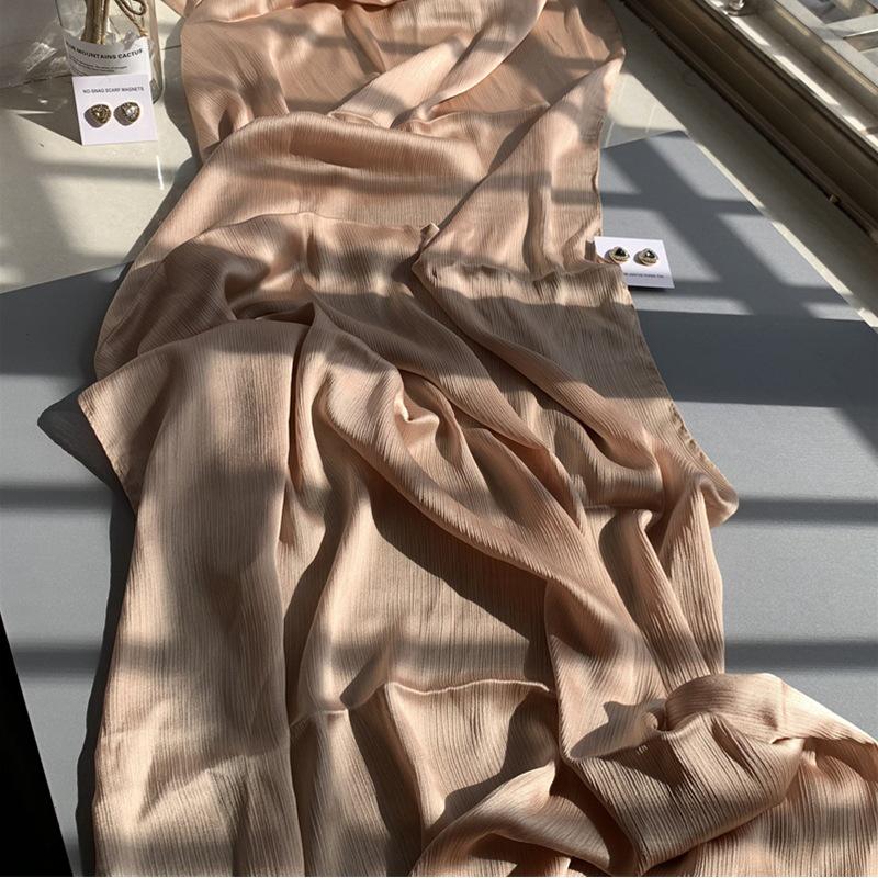 2023 Natural Wrinkled Solid Color Long Crepe Silk Scarf WJA14