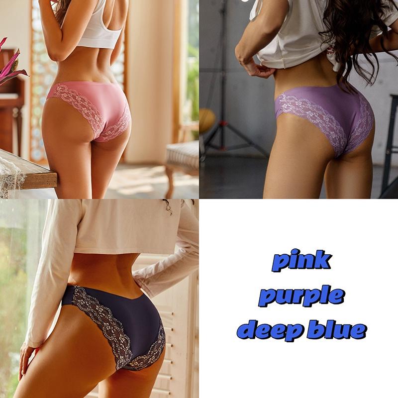 3PCS/SET Bezešvé kalhotky pro ženy Krajkové kalhotky Bez stop a prodyšné spodní prádlo s nízkým pasem, jednobarevné spodní prádlo