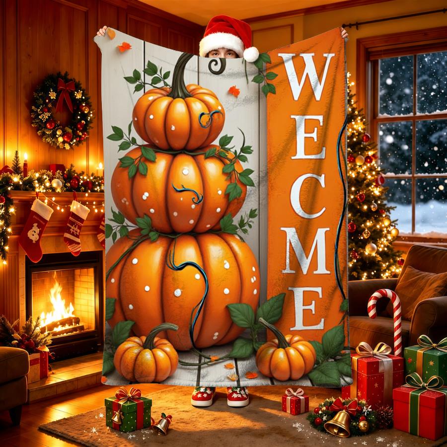 Skull Iced Coffee Cup Pumpkin Cartoon Halloween Print Soft Flannel Throw Blanket Warm Light‑weight Blanket For Sofa Bed Novelty