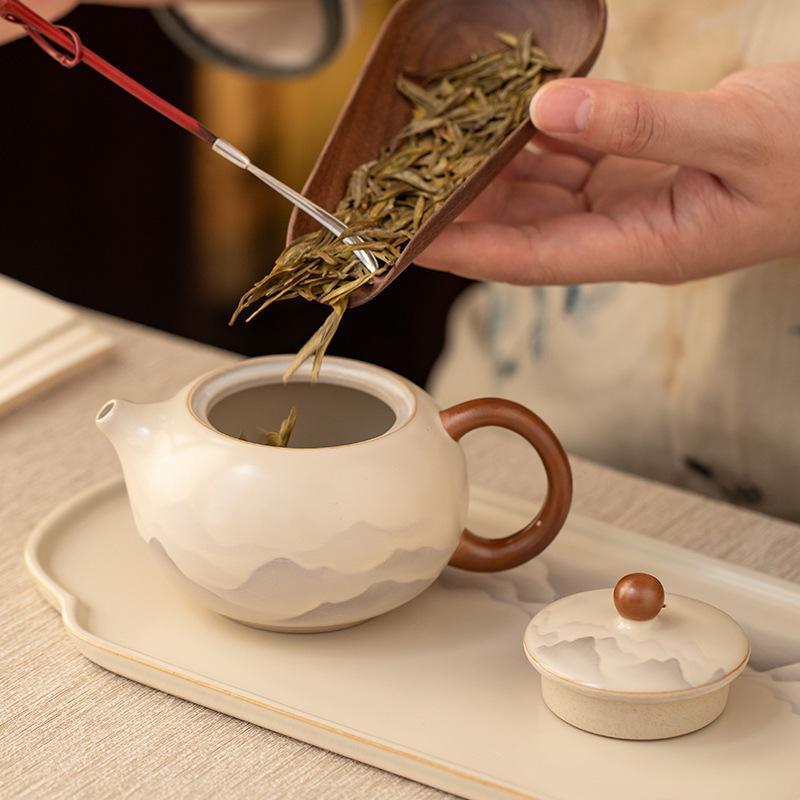 Ink Wash Beige Ru Ware Xishi Ceramic Teapot - Kung Fu Style Small Brewer for Tea