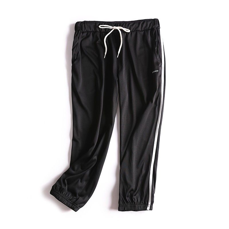 

Японские брюки с одинарными двойными карманами, эластичные брюки-шаровары, тонкие быстросохнущие брюки, белая кромка, линия стебля, свободные повседневные укороченные брюки для женщин, лето Black M