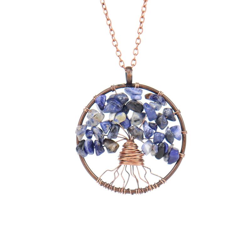 Ancient Red Copper Winding Natural Stone Crystal Tree Of Life Necklace Colorful Stone Necklace Jewelry N105