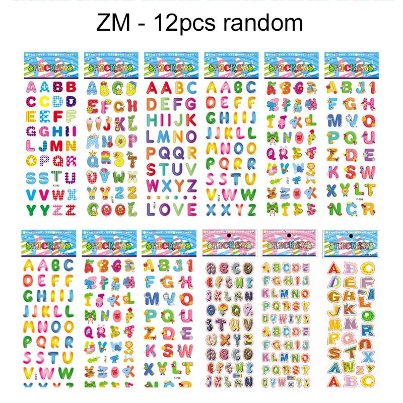 6/12pcs 3D Bubble Stickers Cartoon Numbers and Letters Various Styles Reusable Children Sticker Toys Birthday Gift for Boys TMZ