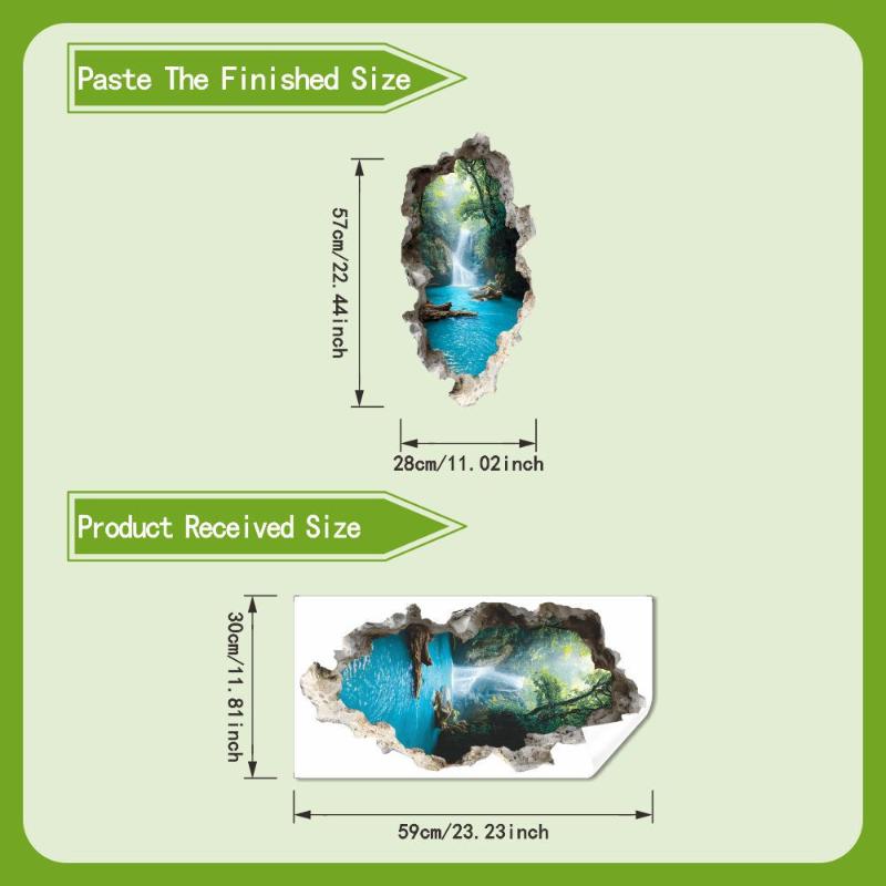 Creative Hole Valley Waterfall Scenic Wall Stickers Landscape Wall Stickers For Bedrooms Room Bathroom Home Decoration Stickers