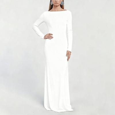 Robe Longue Automne Manches Longues Col Bateau Moulante Maxi Dos Ouvert Robe de Soirée Élégante Sans Dos Robes Longues de Fête pour Femmes