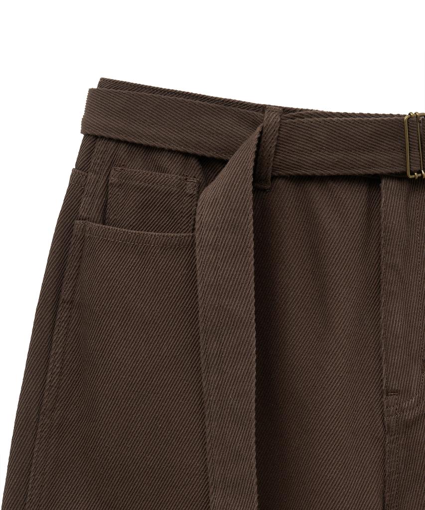 NOIRER Cotton Whipcord Washed Curved Pants (Brown)