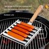 Stainless Steel Portable Detachable Hot Dog & Sausage Grilling Rack Set with Food Clip Fork.