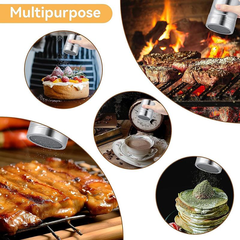 Stainless Steel Coffee Shaker Sifter with Lid Flour Sugar Salt Shaker Icing Mesh Sifter BBQ Seasoning Bottle Kitchen Supplies