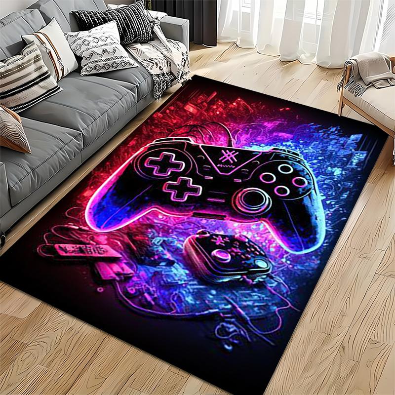 Colorful Neon Gaming Controller Design Carpet for Living Room Decor Suitable for use as an anti-slip for living room bedroom sofas