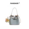 Lychee pattern lock bear pendant bucket bag