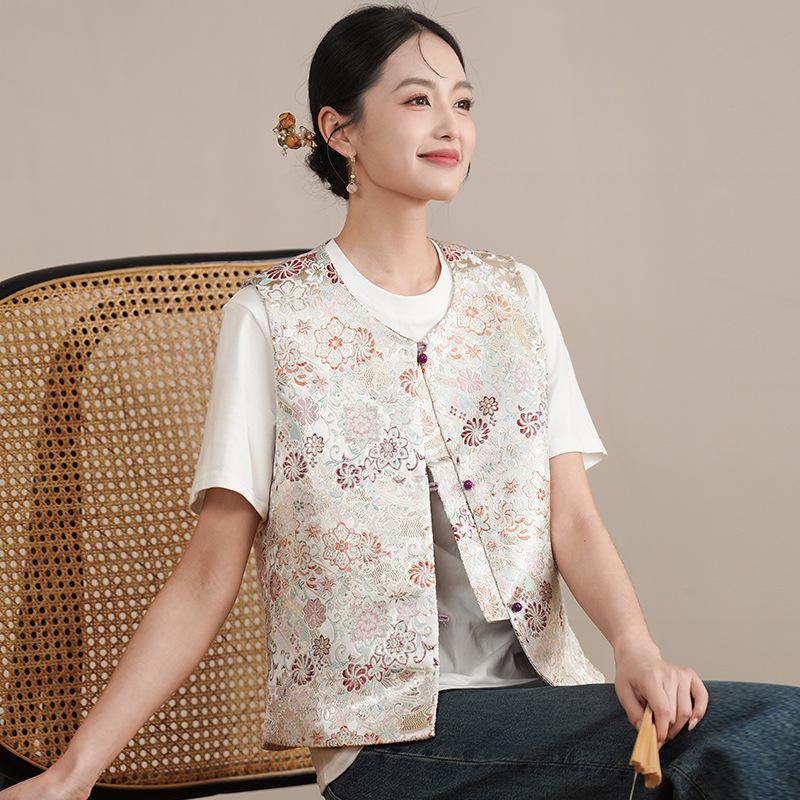 

Весенний ретро вышитый жилет-кардиган - Национальный стиль для женщин Small