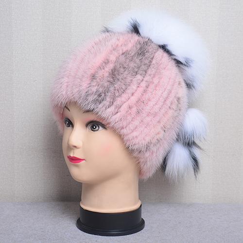 

Роскошная женская зимняя меховая шапка из натурального меха, вязаная из норки и лисы, шапки с помпонами из меха, стильные теплые модные женские шапки-бини
