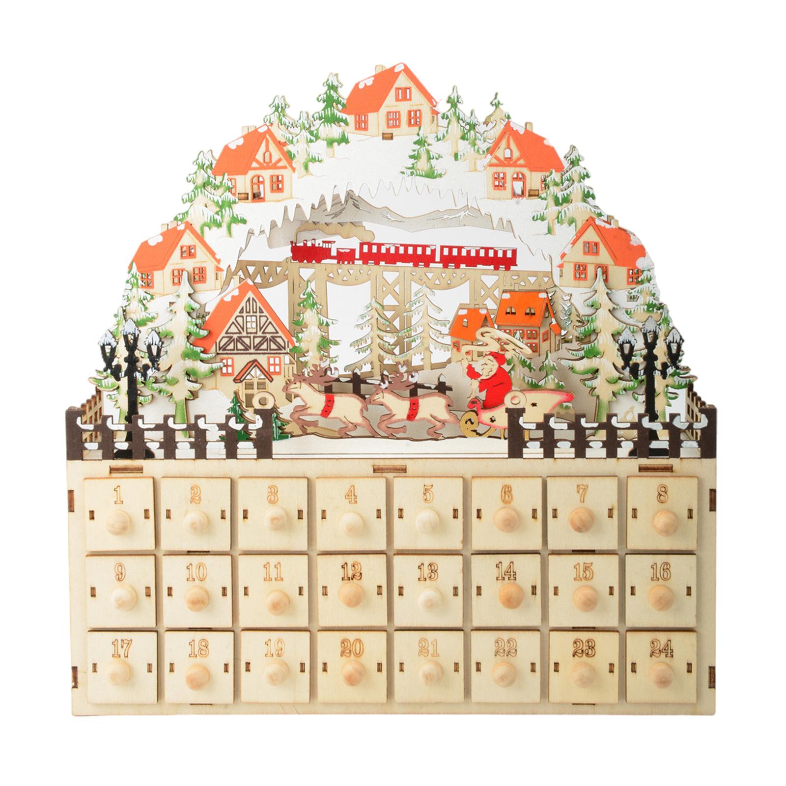 

Рождественский отсчет времени в деревянном адвент-календаре, деревянный адвент-календарь в стиле шкафа с 24 ящиками и светодиодной подсветкой, рождественская сцена