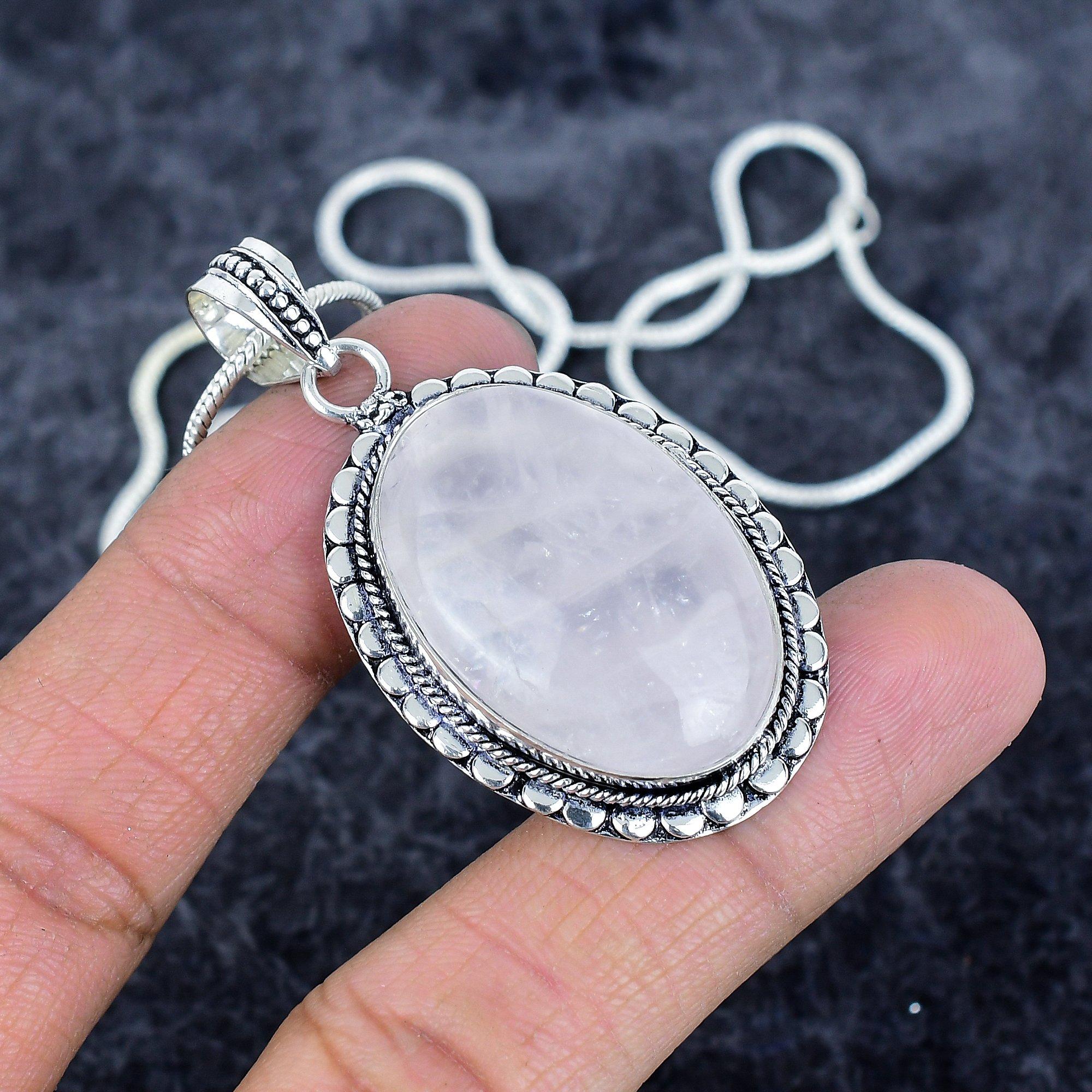 

Rose Quartz Gemstone Handmade 925 Sterling Silver Jewelry Pendant 2.21 M-2978