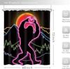 Neon Rooster Shower Curtain Mountain Sunset Art Pink Glow Design Fun Animal Pattern Bath Decor Waterproof Fabric 150X210