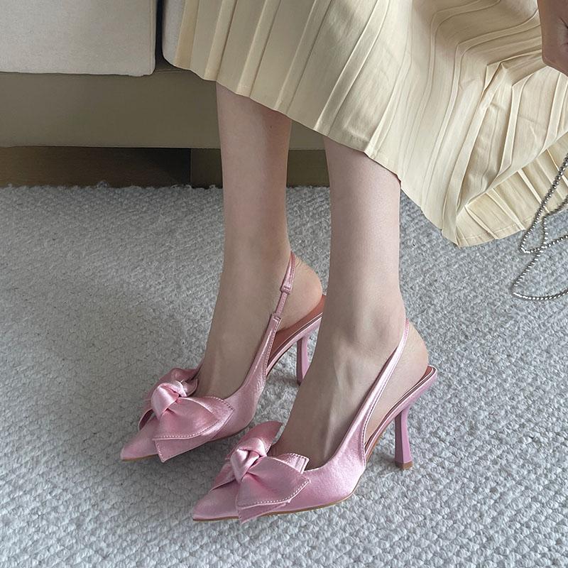 Fashion Pink Fashion Pointed Toe Women High Heels Sandals Shoes Female Slip On Footwear Shallow Ladies Heeled Sandals Shoes Pumps