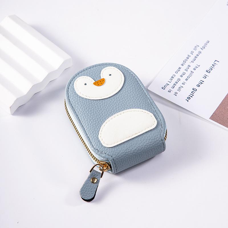 Cute Penguin Pu Leather Card Wallet Large Capacity Organizer with Multi Card Slots and ID Document Holder Women Card Bag
