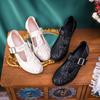 New Mary Jane Shoes Women's French Thick Heel Middle Heel One Word with Satin Light National Style Retro Light Mouth Single Shoes
