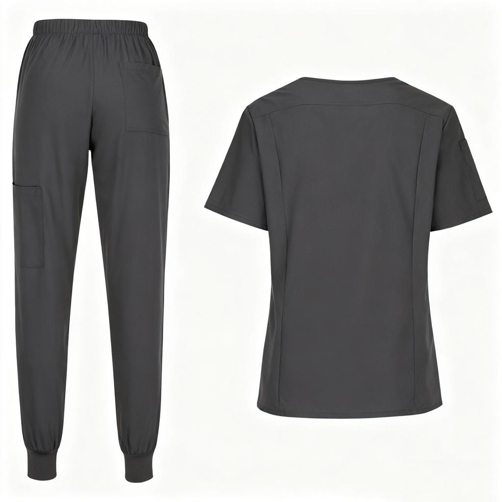 Costum de lucru pentru femei, larg și confortabil, cu mâneci scurte și decolteu în V, cu buzunare multiple