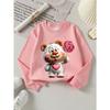 Adorable Crewneck Sweatshirt for Girls Featuring a Bear with a Lollipop Heart, Suitable for Machine Washing