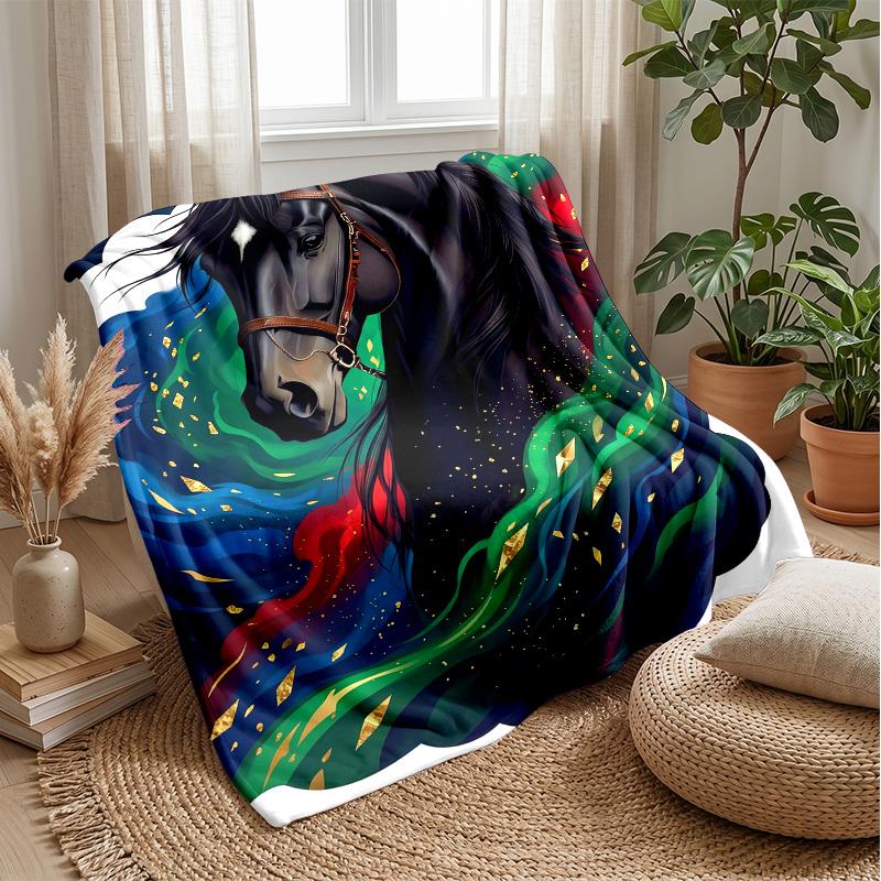 Ethereal Horse Symphony Theme Blanket Lightweight Warm Flannel Blanket Decorative Throw Blanket for Home Decoration