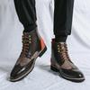 Mens Ankle Boots Pointed-Toe High-top Boot Classic Brown Business Casual Dress Boots for Men British Leather Boots Botas