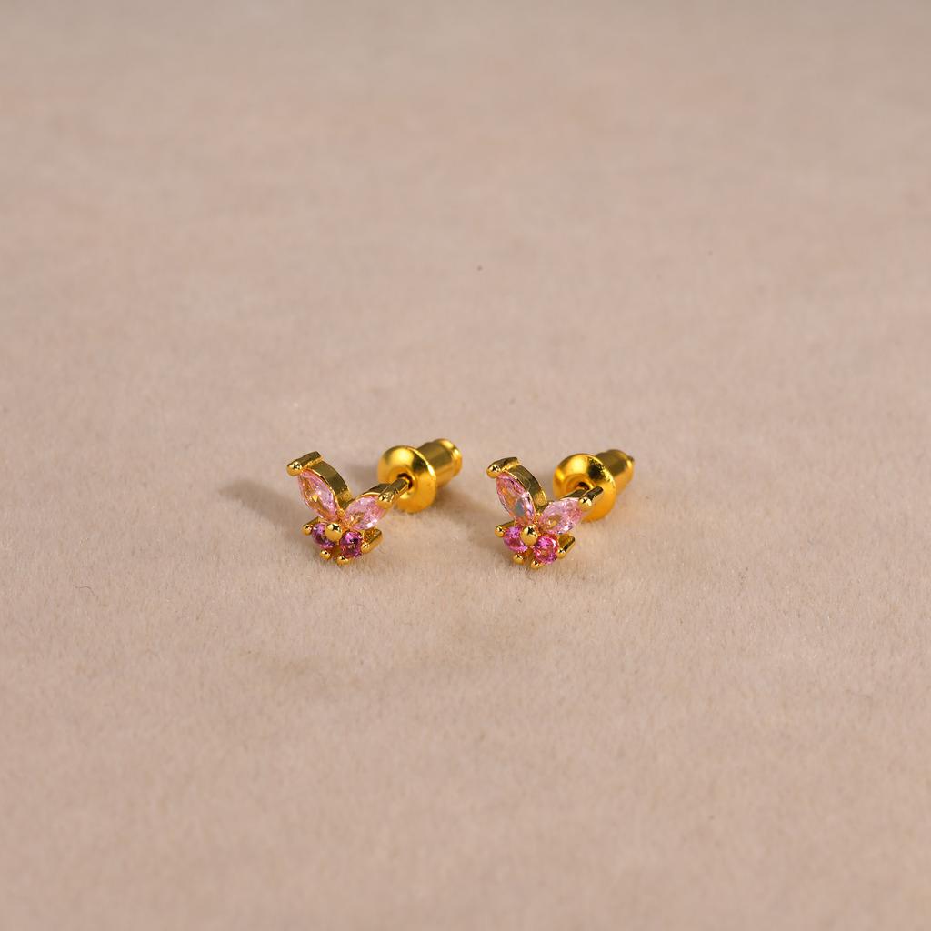 Bling CZ Stone Butterfly Stud Earrings for Women Girls, Trendy Gold Color Anti Allergy Metal Cubic Zirconia Ear Jewelry