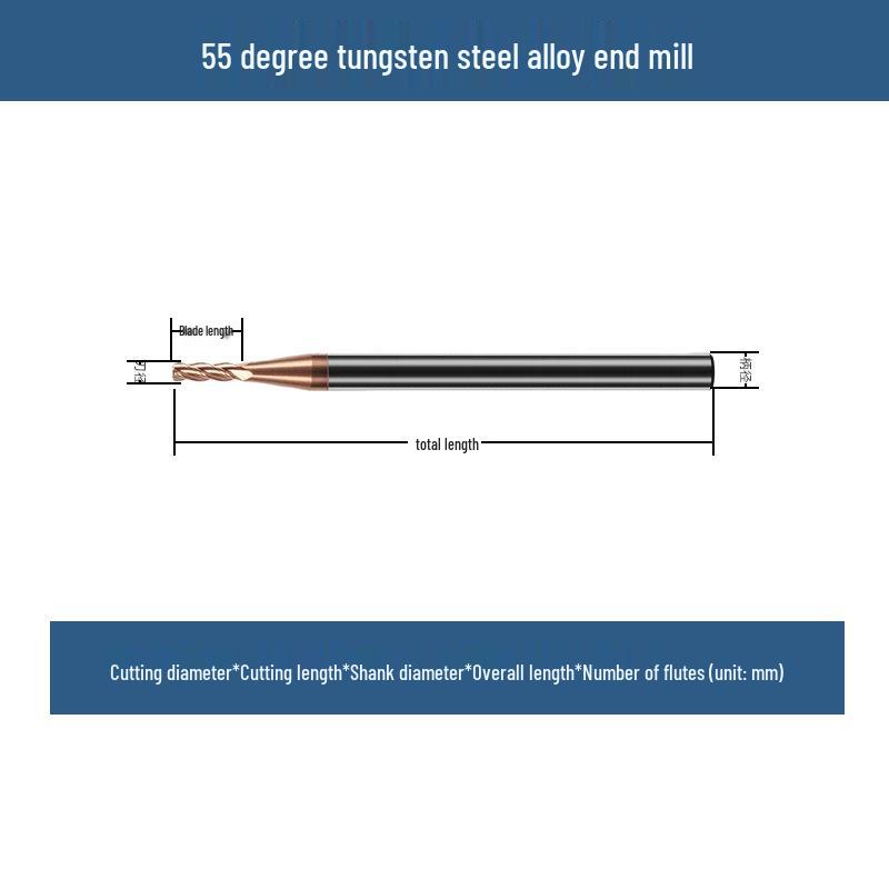 Yili 55° Tungsten Steel CNC Milling Cutter, Four-Flute Flat-Bottom, Rounded-End Mill for Alloy Cutting