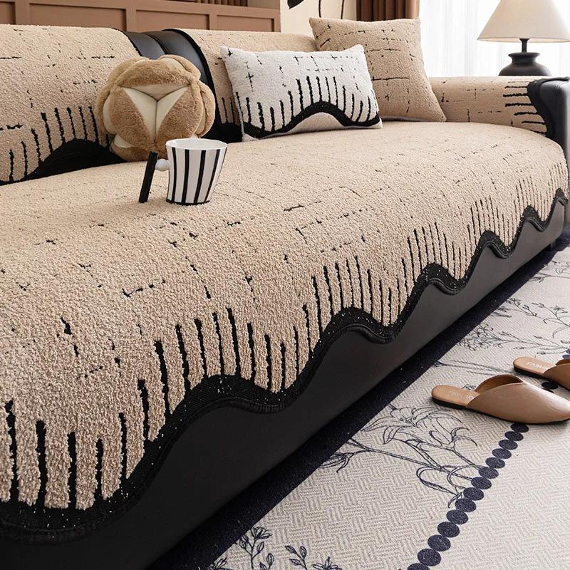 Machine Washable Irregular Plush Warm Sofa Cover For Winter Thickened Universal Anti Slip Anti Cat Scratch Seat Couch Cushion