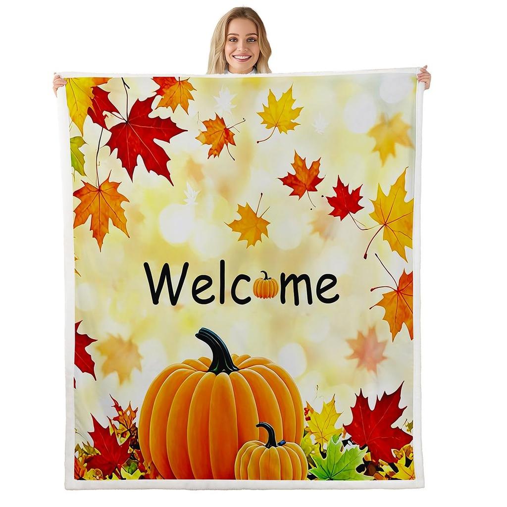 Boys Thanksgiving Gnome Throw Blanket Fall Maple Leaf Flannel Blanket,Pumpkin Farm Harvest Fleece Blanket Rustic Farmhouse Decor