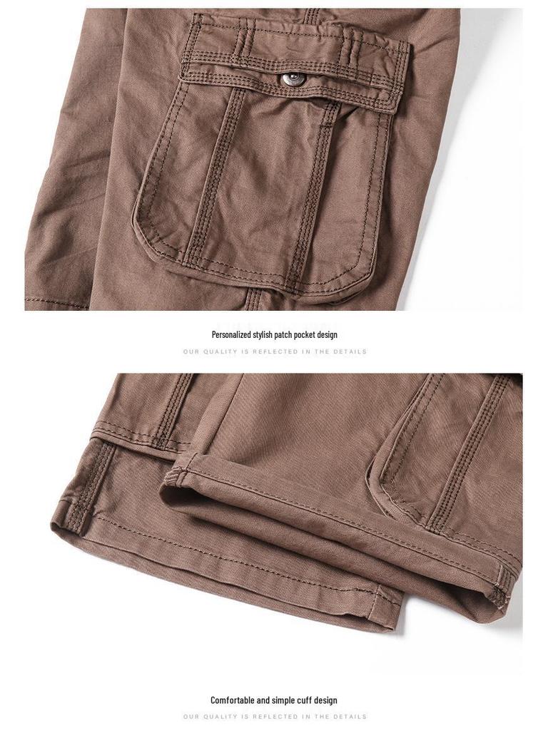 Men's Summer Cotton Workwear Cargo Shorts - Washed, Casual, Multi-Pocket, Straight Leg Bermuda.