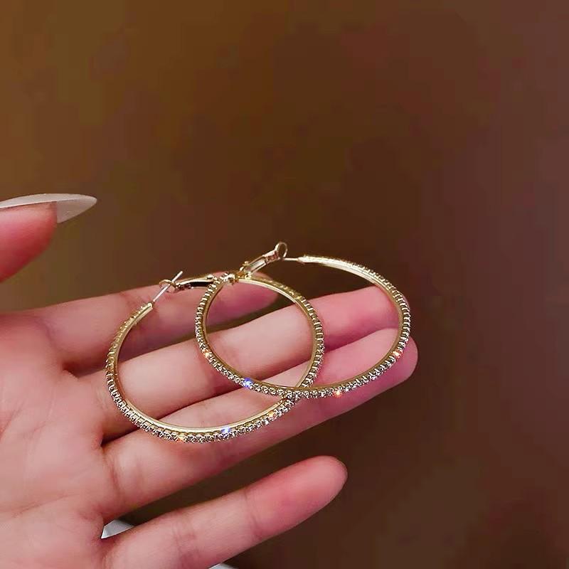 111 Silver Needles European and American Exaggerated Diamond-set Large Circle Earrings, Fashionable Temperament Earrings Show Face Thin Earrings