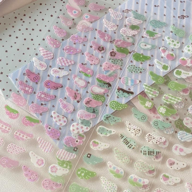 1/4Pcs Wings Love Strawberry Clover Star Sparkling Flash Film Stickers Phone Camera Vintage Scrapbooking Decoration Sticker
