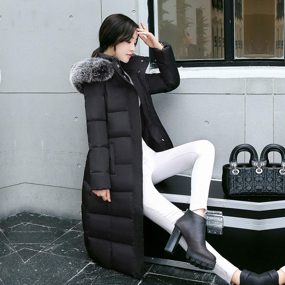 Umělý kožich Vysoce kvalitní Teplý Zimní Dámské Jednobarevný Kabát s kapucí Péřové Parky Dlouhá Dámská Bunda Kolekce svrchního oblečení