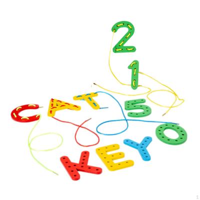 Wooden Lacing Toy Montessori Fine Motor Skills Wood Abc Toy, Alphabet Number Threading Game