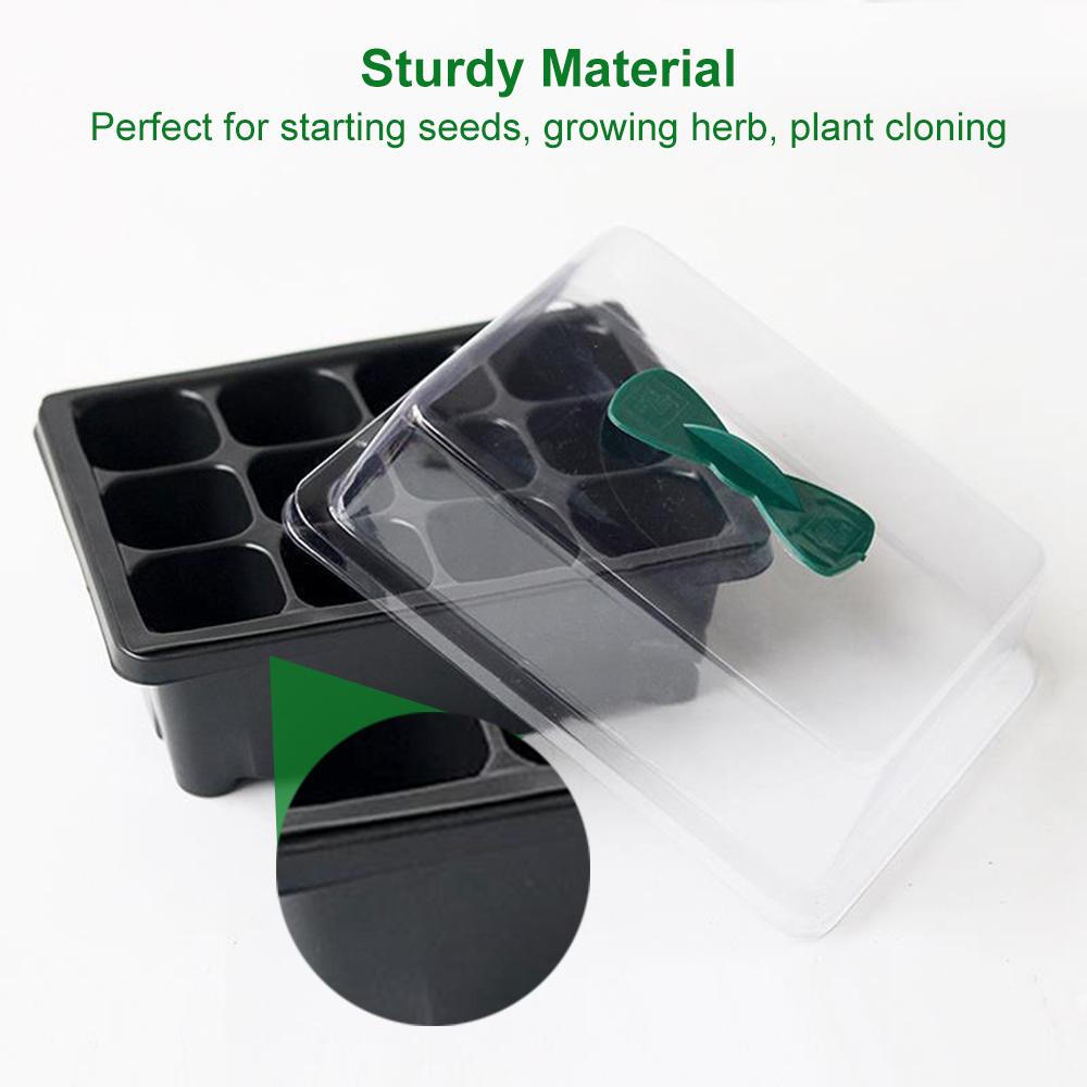 5-Set Seedling Starter Trays Kits 12 Cells per Trays Garden Propagator Set with Dome and Base Humidity Adjustable Plant Growing Starting Kit Plus 5 P