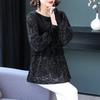 Vintage Elegant Flocking Lantern Sleeve T-shirt Spring New Women's Shirring Lace Up Fashion Spliced Solid Color Tops