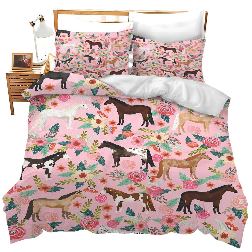 Western Country Wind Horse Printing Three-piece Quilt Cover Sheet Bedding Home Textiles