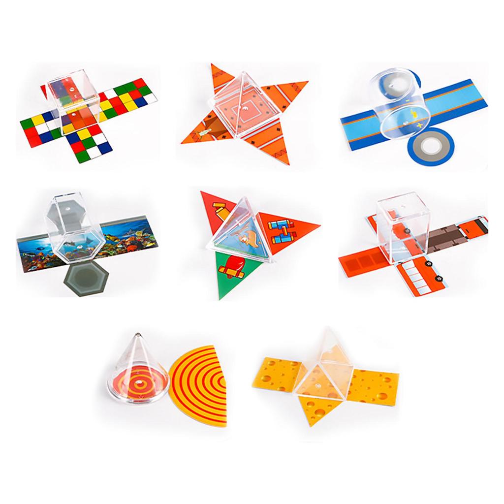 8 Pieces Geometric Solids Learning Toy Portable Math Manipulatives 3D Shapes & 2D Folding Nets for