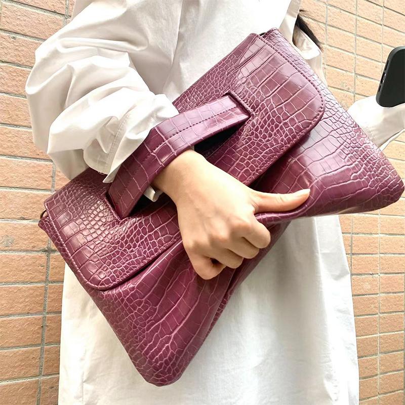 Fashion  Storage Bag Document Bagluxury Crocodile Pattern Women's Briefcase,large Capacity Solid,ladies Simple Clutch Bag