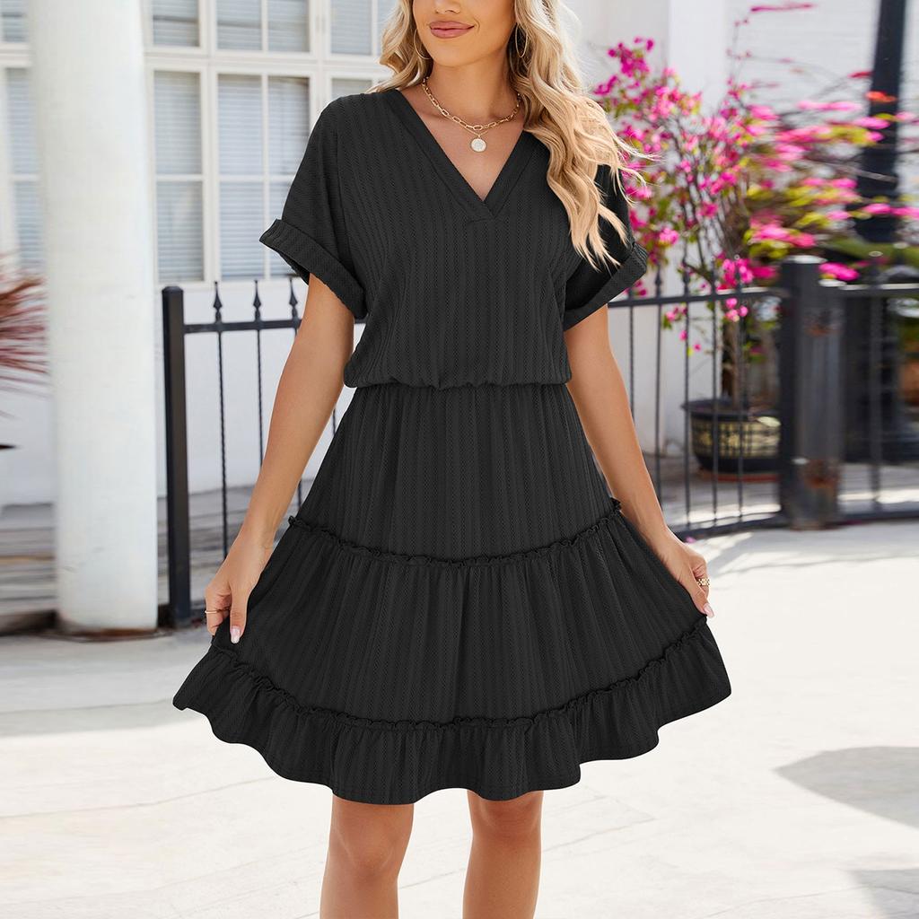 Women's Princess Dress Sexy V-neck  Waist Pull Pleated Short Sleeve Dress Mardi Gras Carnival Dress