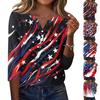 Damska Koszulka Dzień Niepodległości Nadruk Guziki Rękaw 3/4 Codzienna Weekendowa Modna Podstawa Dekolt V Regularny Top
